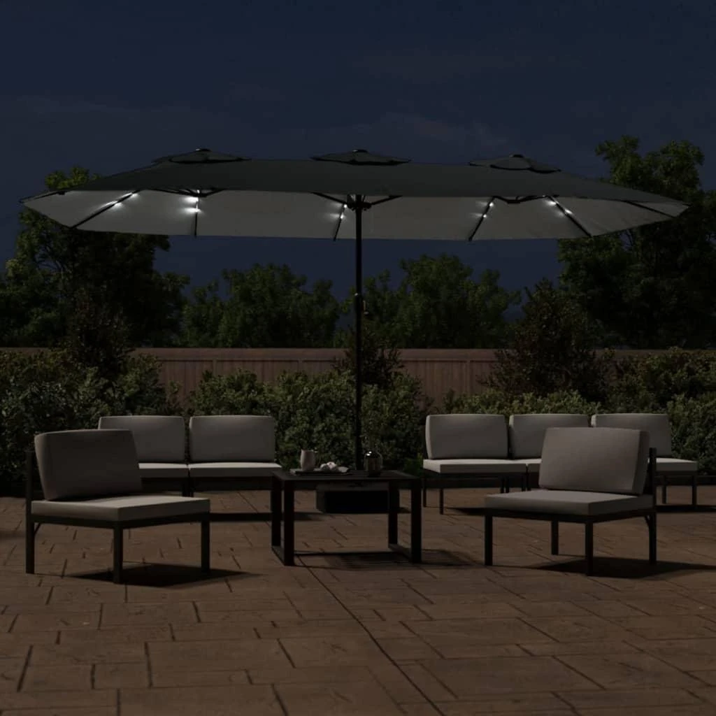 Dvigubas sodo skėtis nuo saulės su LED, antracito, 449x245cm