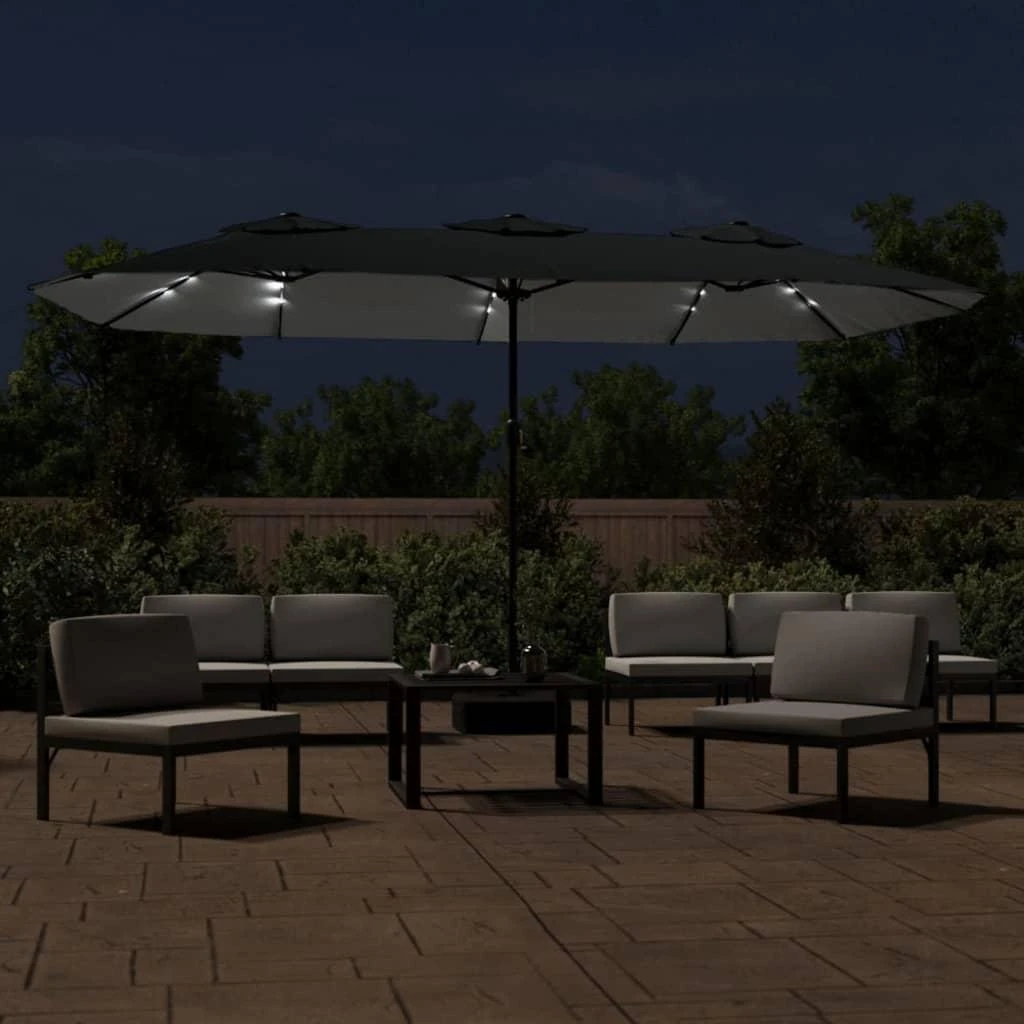 Dvigubas sodo skėtis nuo saulės su LED, juodas, 449x245cm
