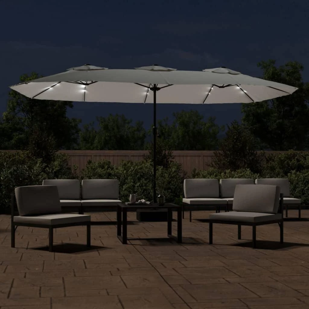 Dvigubas sodo skėtis nuo saulės su LED, smėlio, 449x245cm