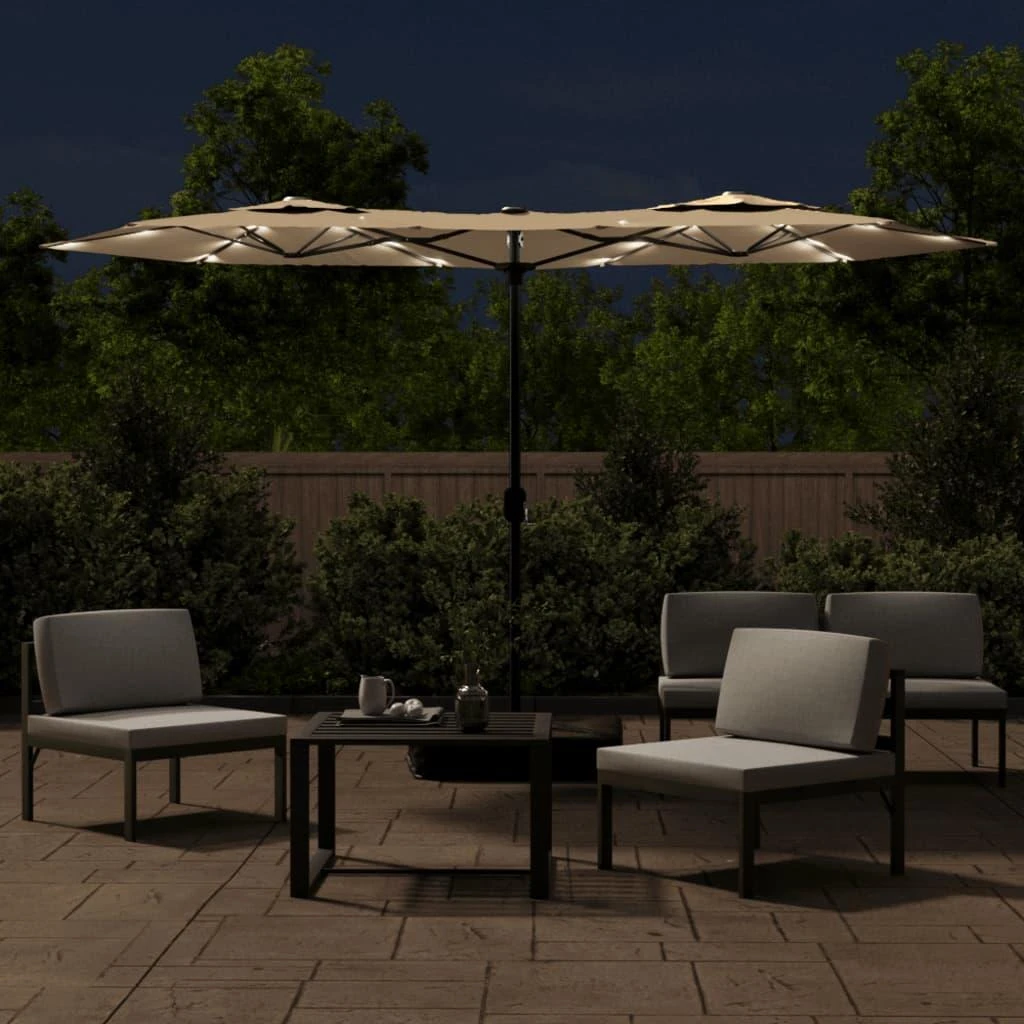Dvigubas sodo skėtis nuo saulės su LED, taupe, 316x240cm
