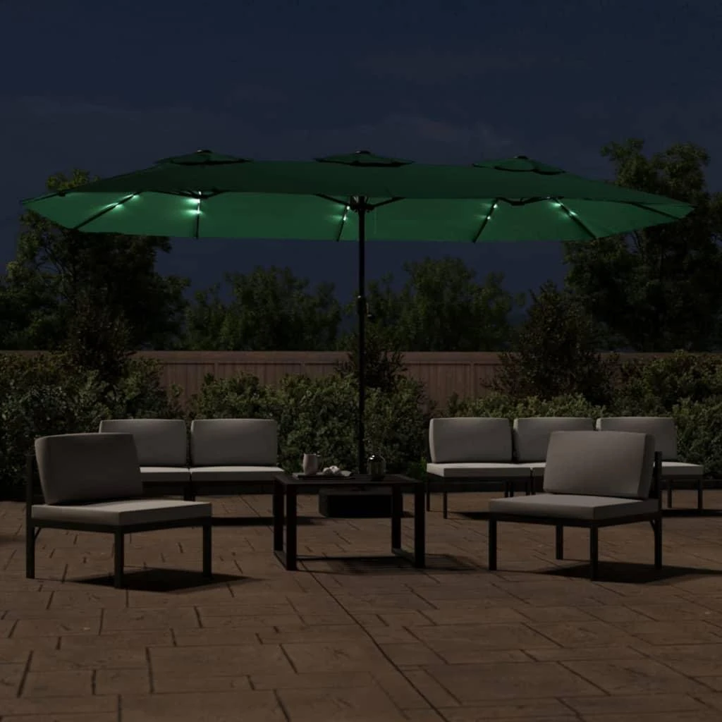 Dvigubas sodo skėtis nuo saulės su LED, žalias, 449x245cm