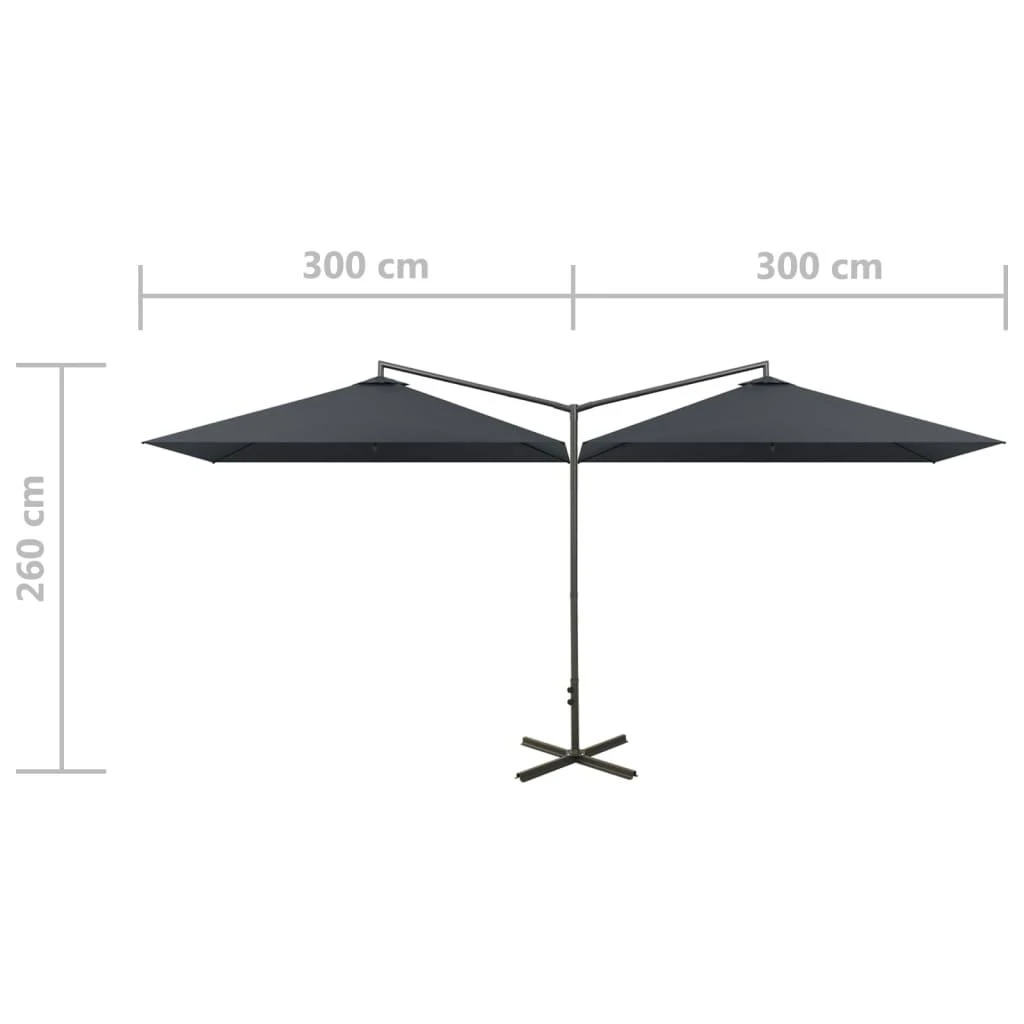 Dvigubas sodo skėtis su plieniniu stulpu, antracito, 600x300cm