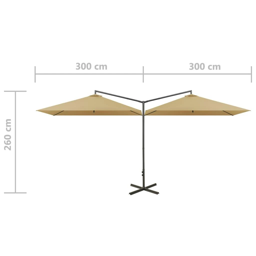Dvigubas sodo skėtis su plieniniu stulpu, taupe, 600x300cm