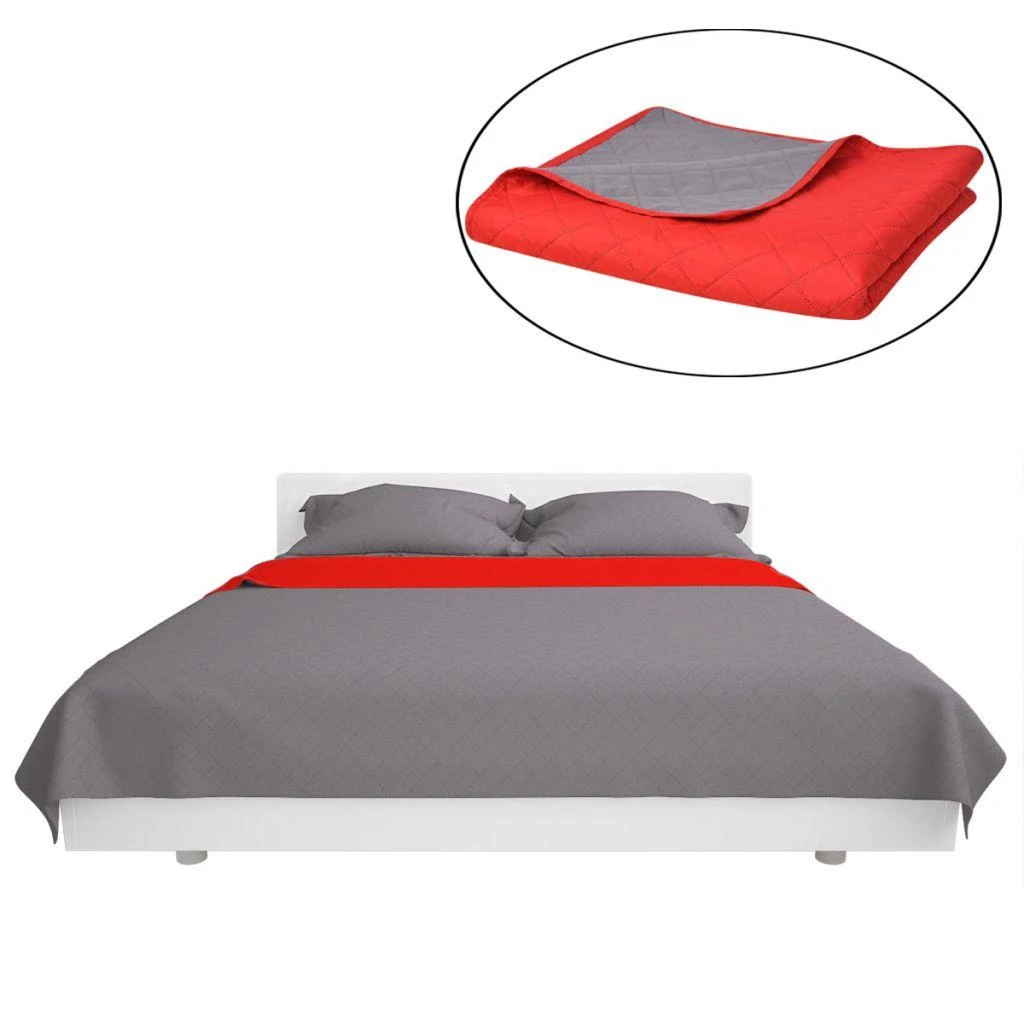 131556 Double-sided Quilted Bedspread Raudona and Pilkas 220x240 cm