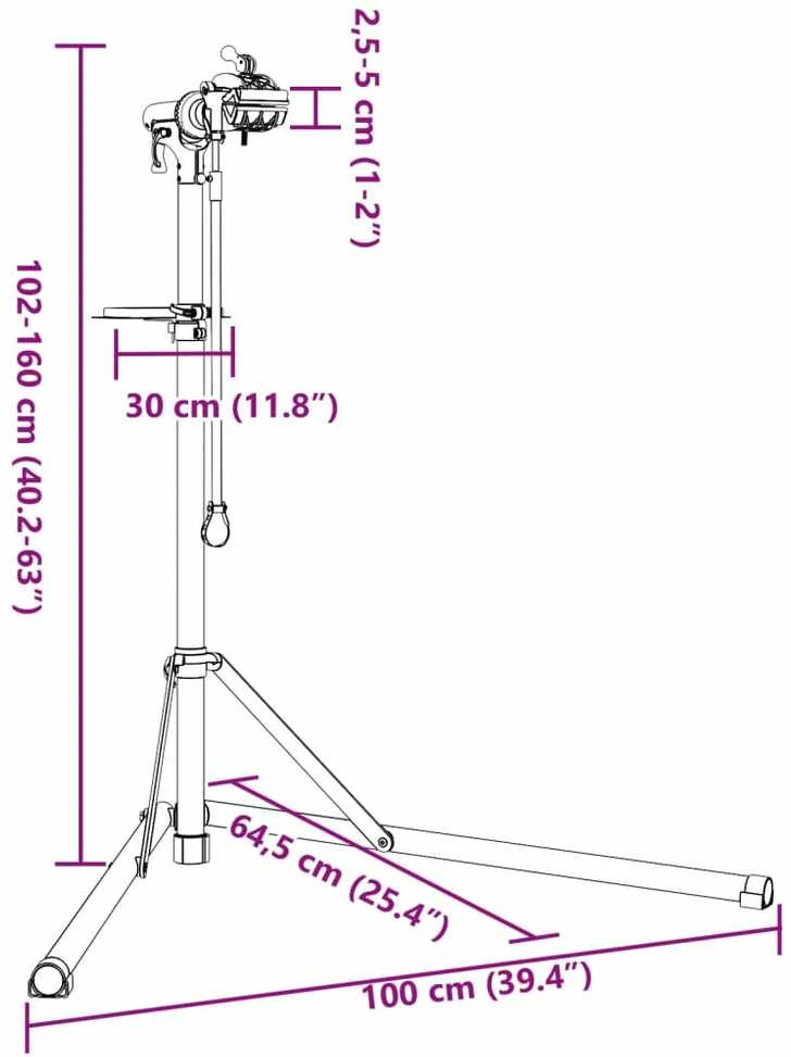 Dviračio remonto stovas, 102-160cm, aliuminis, sulankstomas