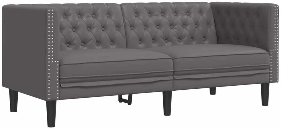 Dvivietė chesterfield sofa, pilkos spalvos, dirbtinė oda