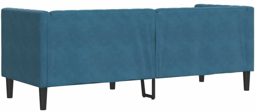 Dvivietė chesterfield sofa su pagalvėlėmis, mėlyna, aksomas