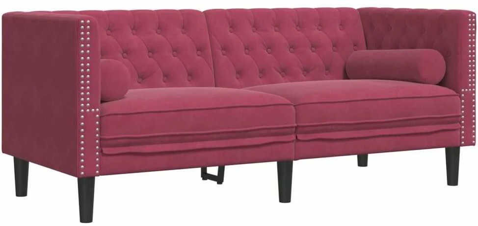 Dvivietė chesterfield sofa su pagalvėlėmis, raudona, aksomas