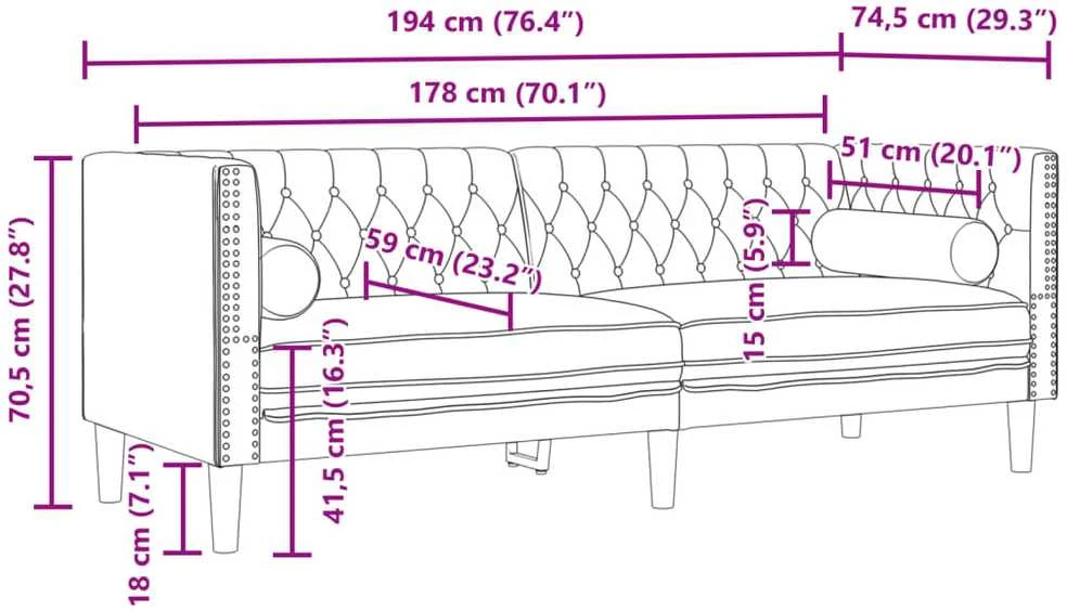 Dvivietė chesterfield sofa su pagalvėlėmis, mėlyna, aksomas