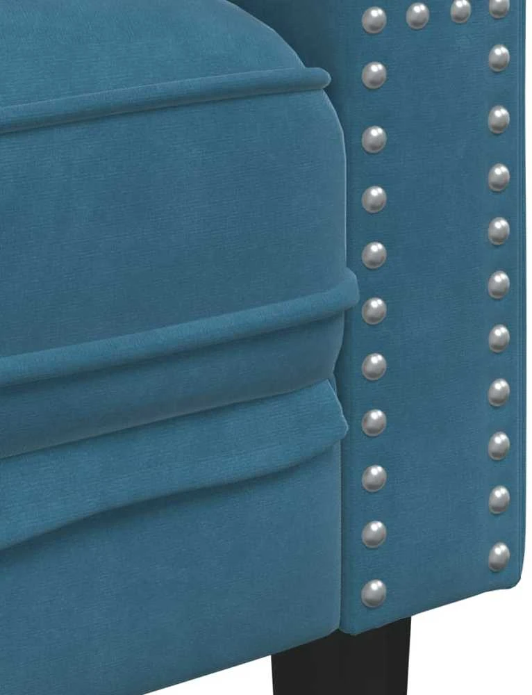 Dvivietė chesterfield sofa su pagalvėlėmis, mėlyna, aksomas