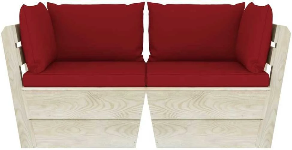 Lauko baldų komplektas Dvivietė sodo sofa iš palečių su pagalvėlėmis, eglės mediena