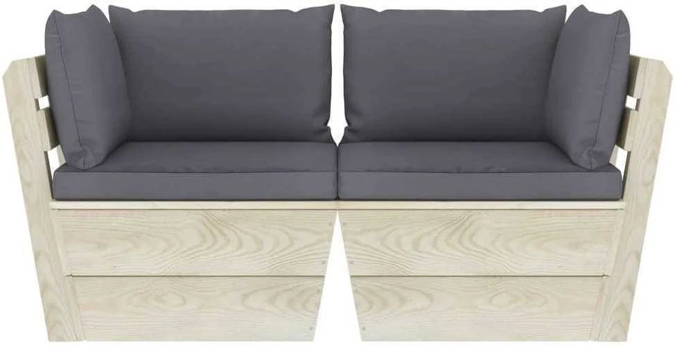 Lauko baldų komplektas Dvivietė sodo sofa iš palečių su pagalvėlėmis, eglės mediena