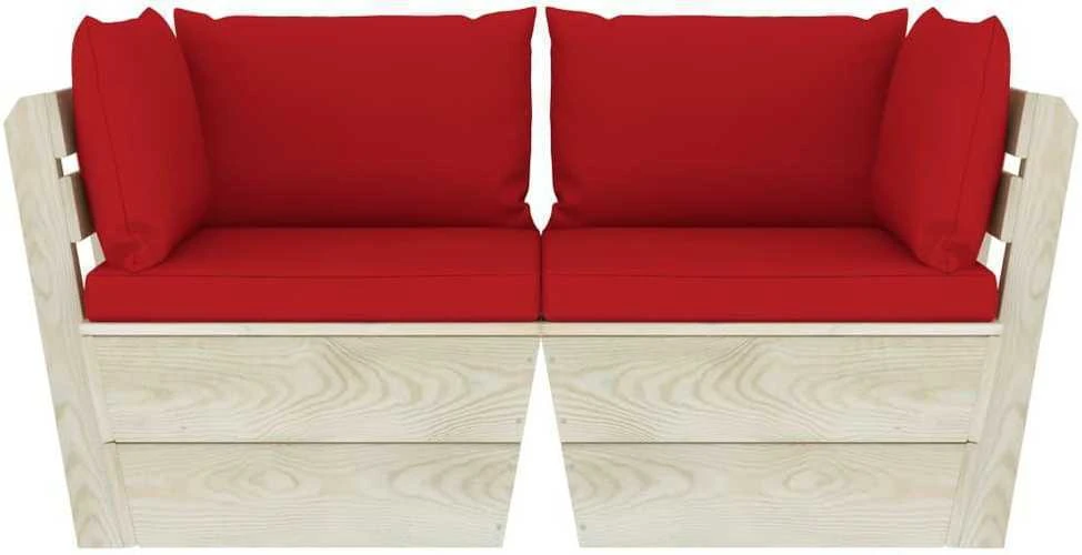 Lauko baldų komplektas Dvivietė sodo sofa iš palečių su pagalvėlėmis, eglės mediena