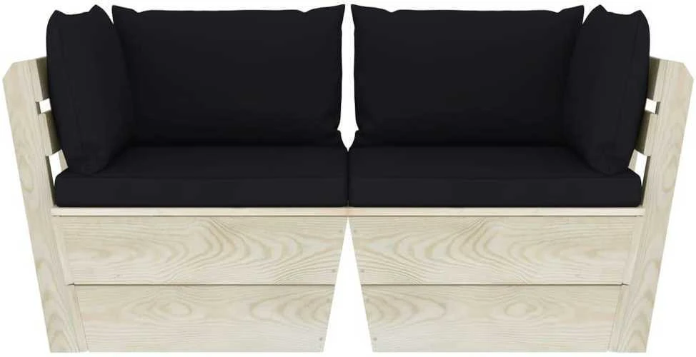 Lauko baldų komplektas Dvivietė sodo sofa iš palečių su pagalvėlėmis, eglės mediena
