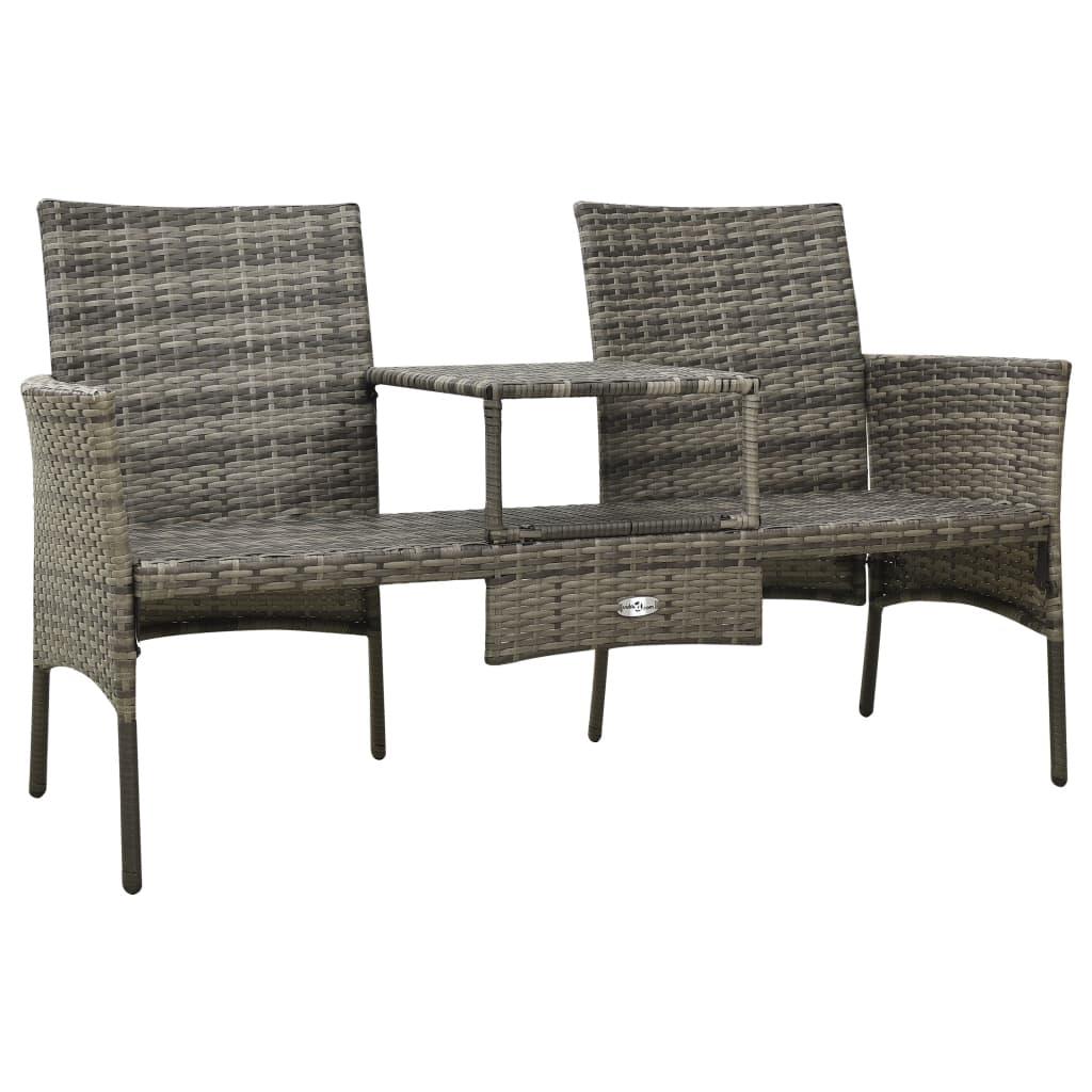 Lauko baldų komplektas Dvivietė sodo sofa su arbatos staliuku, pilka, poliratanas
