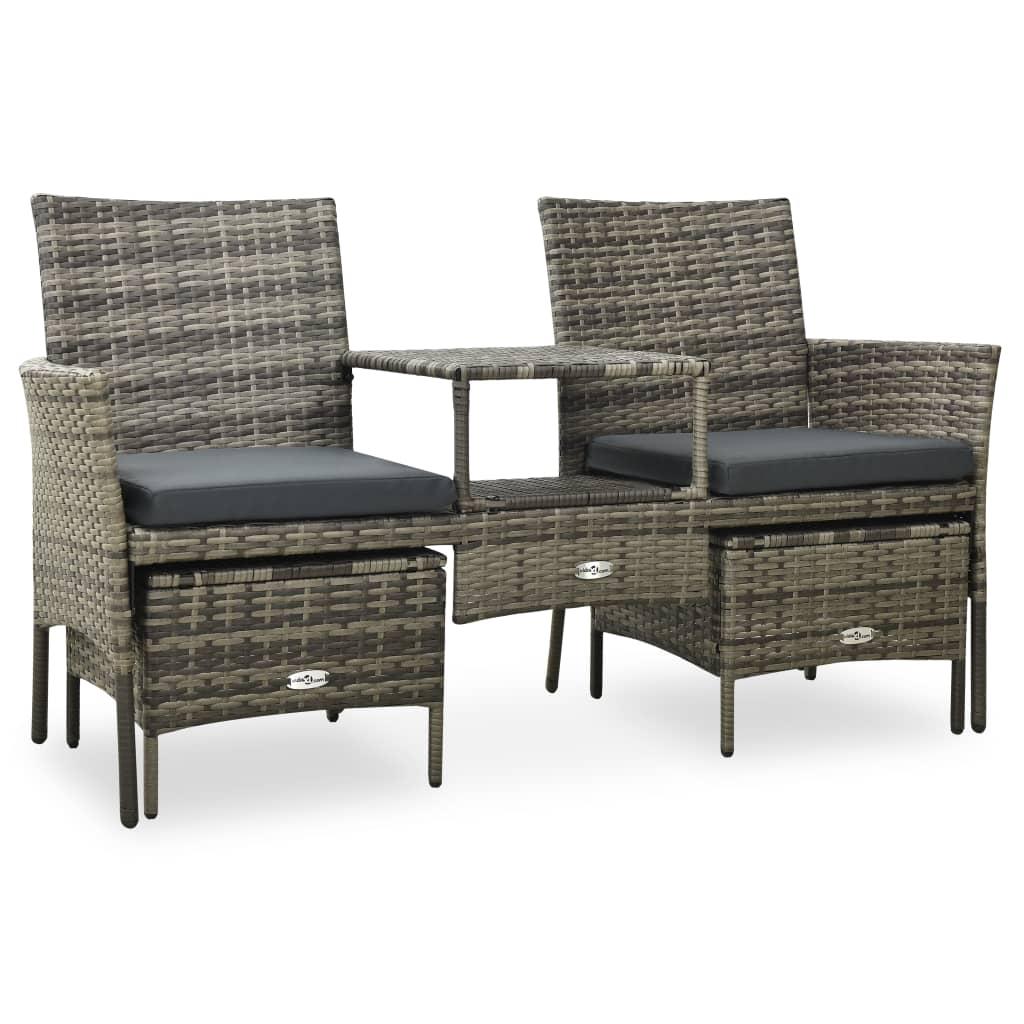 Lauko baldų komplektas Dvivietė sodo sofa su arbatos staliuku, pilka, poliratanas