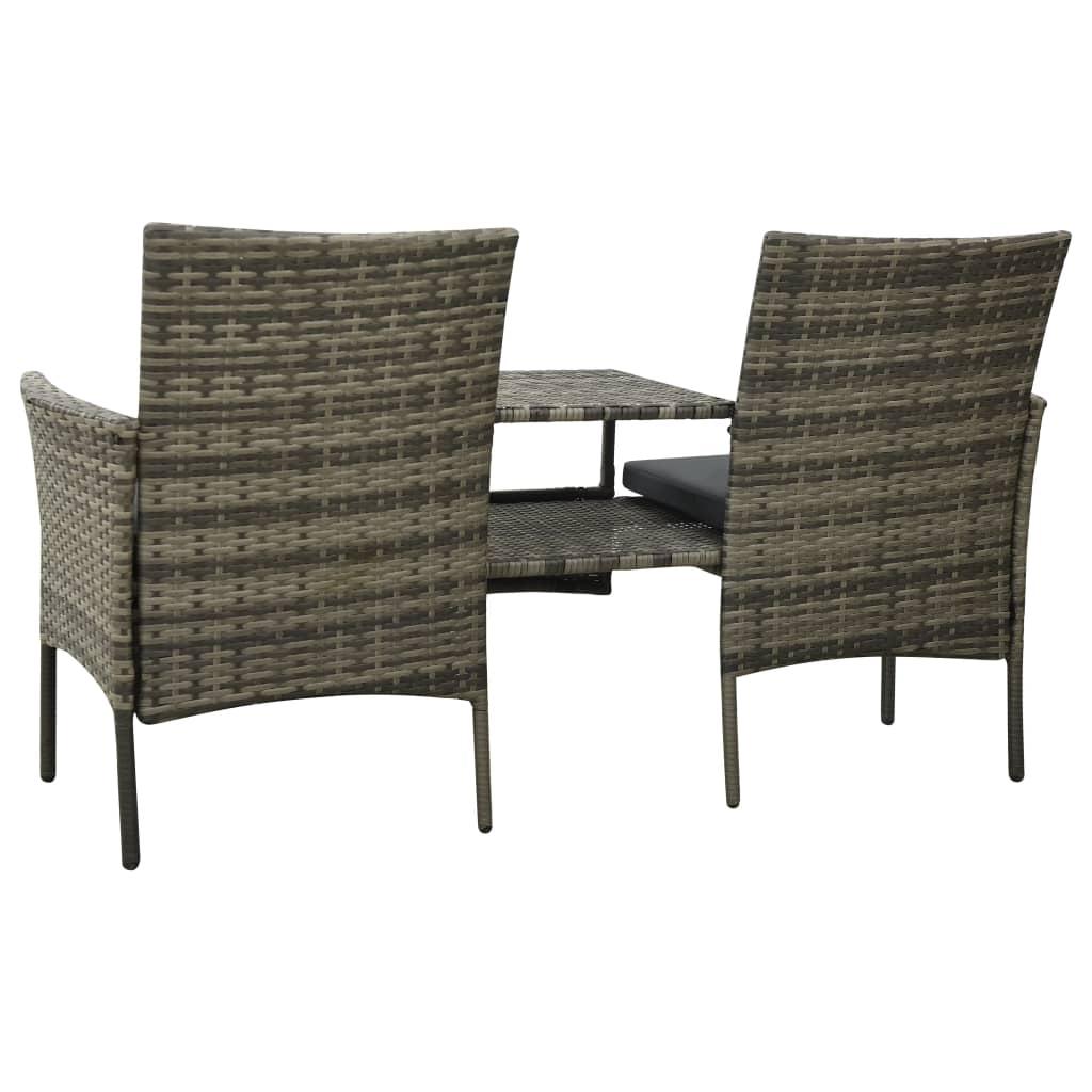 Lauko baldų komplektas Dvivietė sodo sofa su arbatos staliuku, pilka, poliratanas