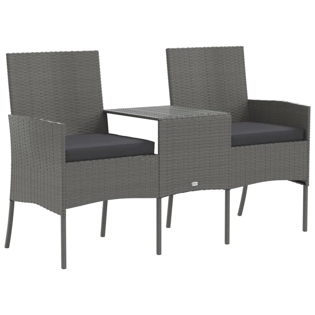Lauko baldų komplektas Dvivietė sodo sofa su arbatos staliuku, antracito, poliratanas