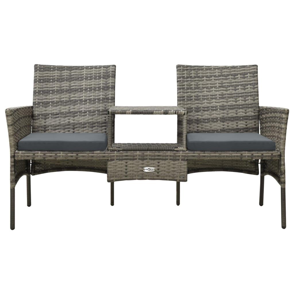 Lauko baldų komplektas Dvivietė sodo sofa su arbatos staliuku, pilka, poliratanas