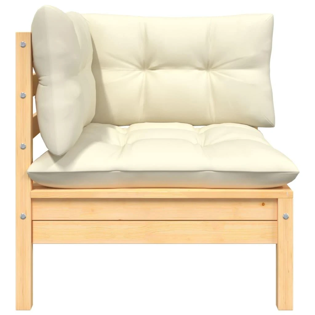 Dvivietė sodo sofa su kreminėmis pagalvėlėmis, pušies masyvas