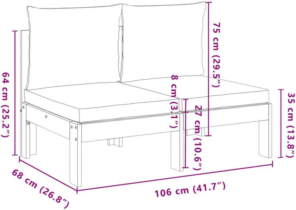 Dvivietė sodo sofa su pagalvėlėmis, akacijos medienos masyvas