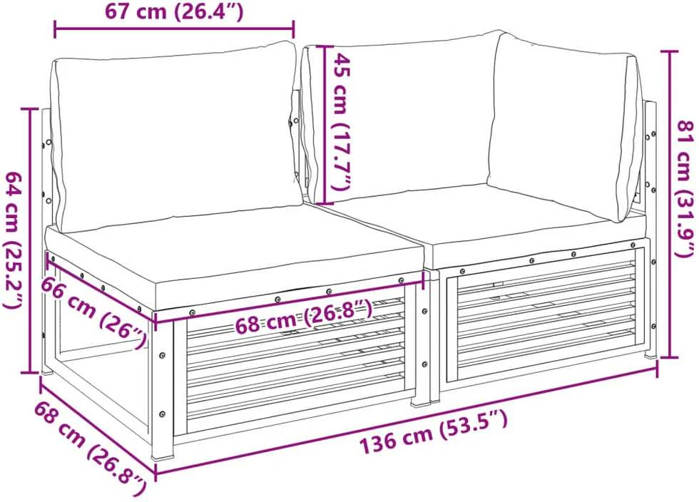 Dvivietė sodo sofa su pagalvėlėmis, akacijos medienos masyvas
