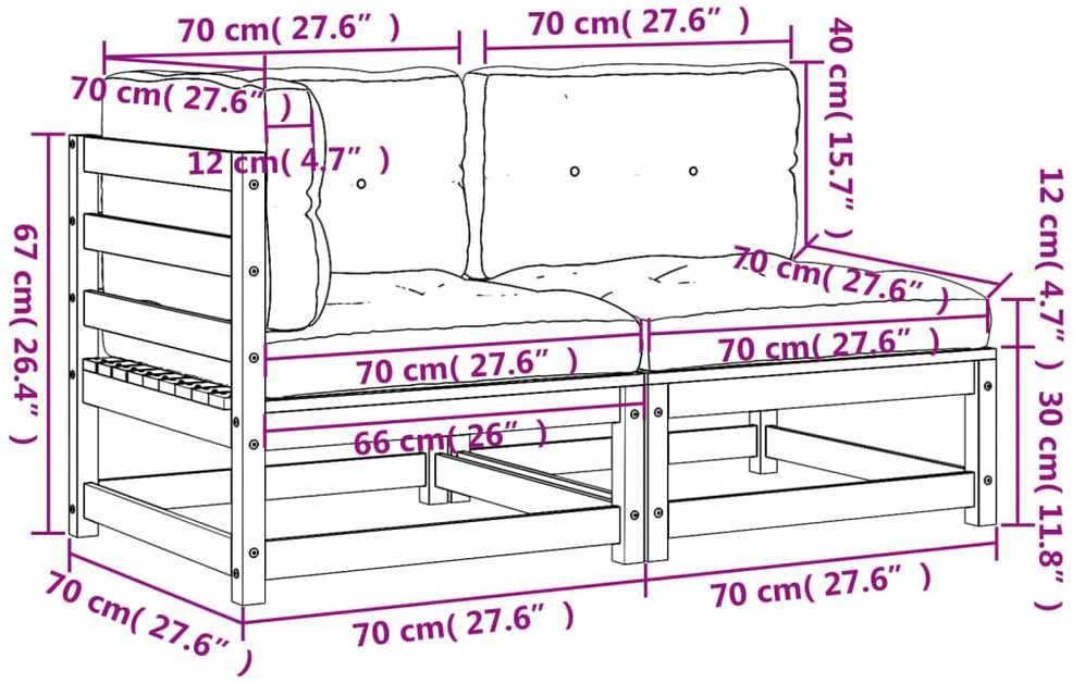 Dvivietė sodo sofa su pagalvėlėmis, balta, pušies masyvas