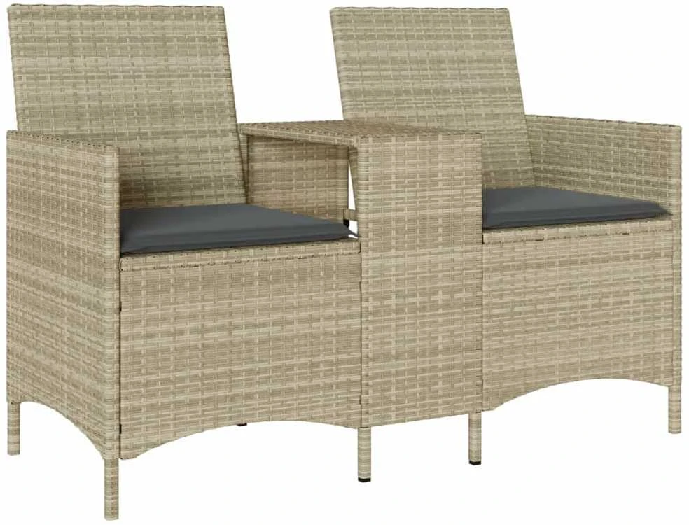 Dvivietė sodo sofa su pagalvėlėmis ir staliuku, šviesiai pilka