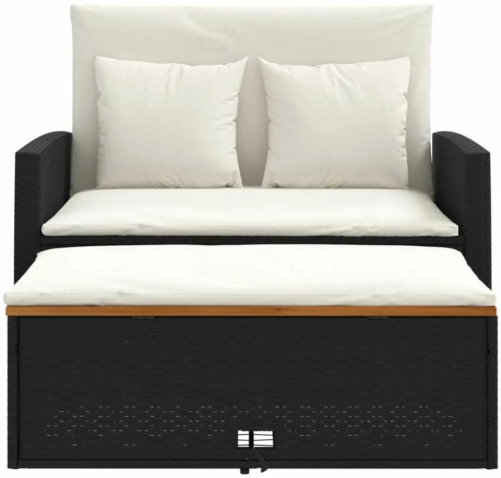 Dvivietė sodo sofa su pagalvėlėmis, juoda, poliratanas/akacija