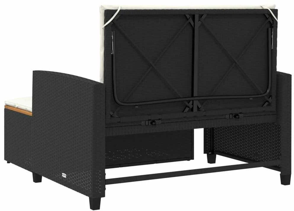 Dvivietė sodo sofa su pagalvėlėmis, juoda, poliratanas/akacija