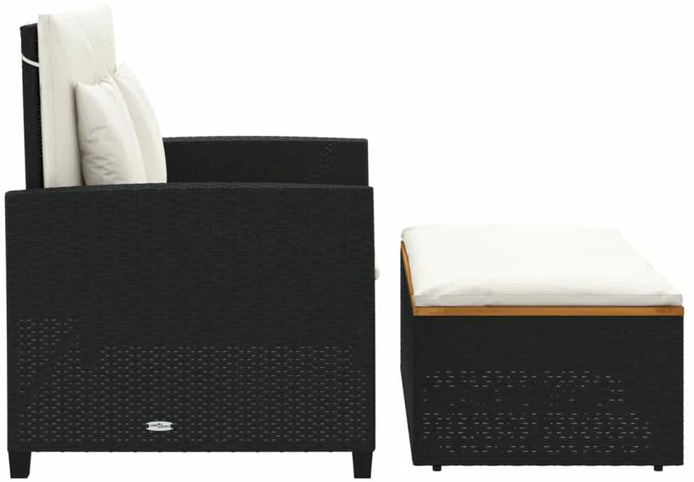 Dvivietė sodo sofa su pagalvėlėmis, juoda, poliratanas/akacija