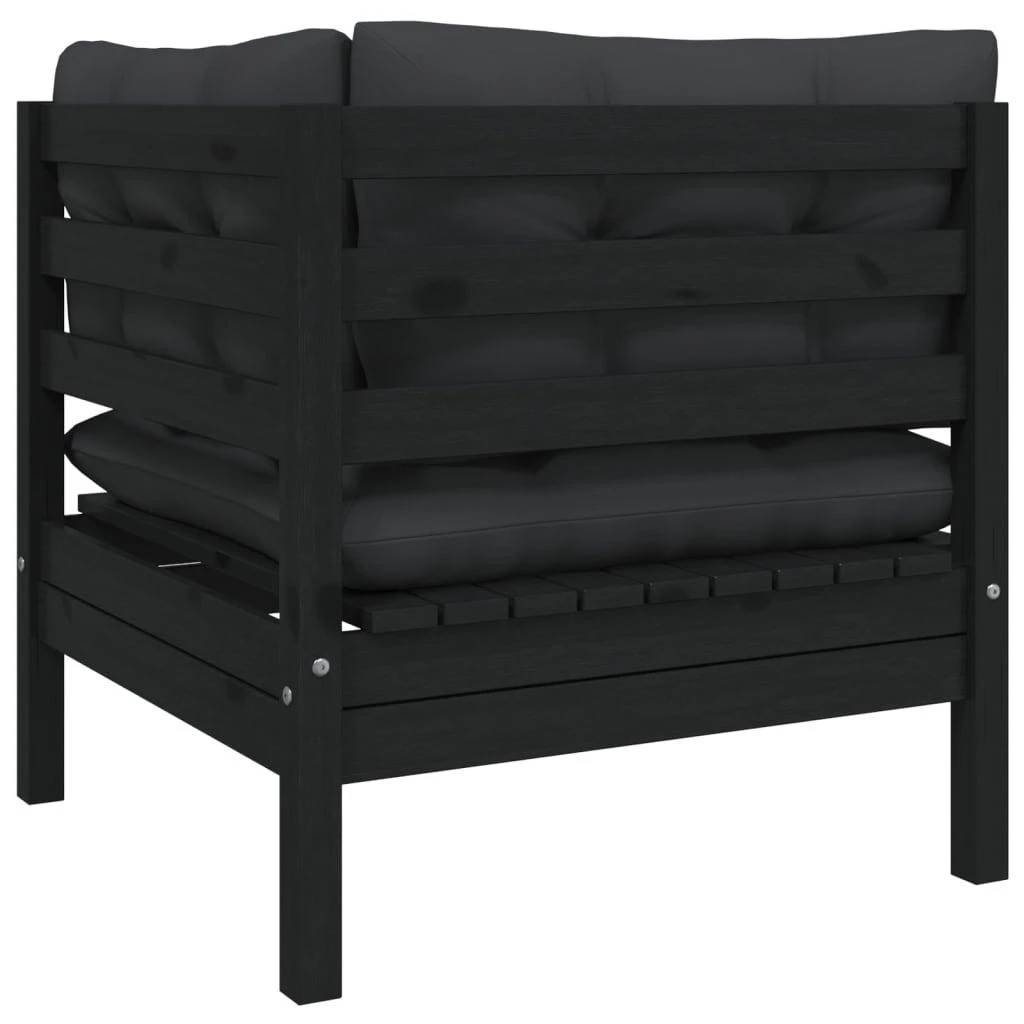 Dvivietė sodo sofa su pagalvėlėmis, juoda, pušies masyvas