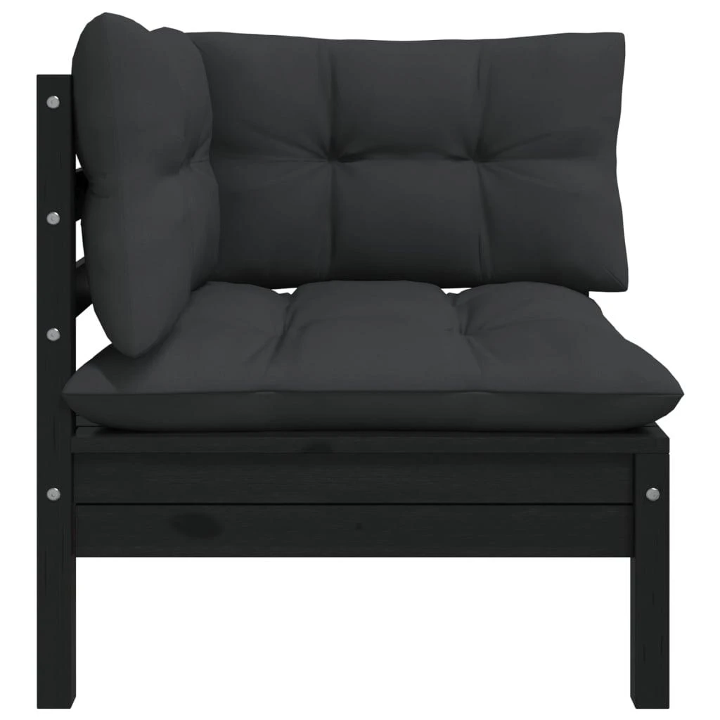Dvivietė sodo sofa su pagalvėlėmis, juoda, pušies masyvas