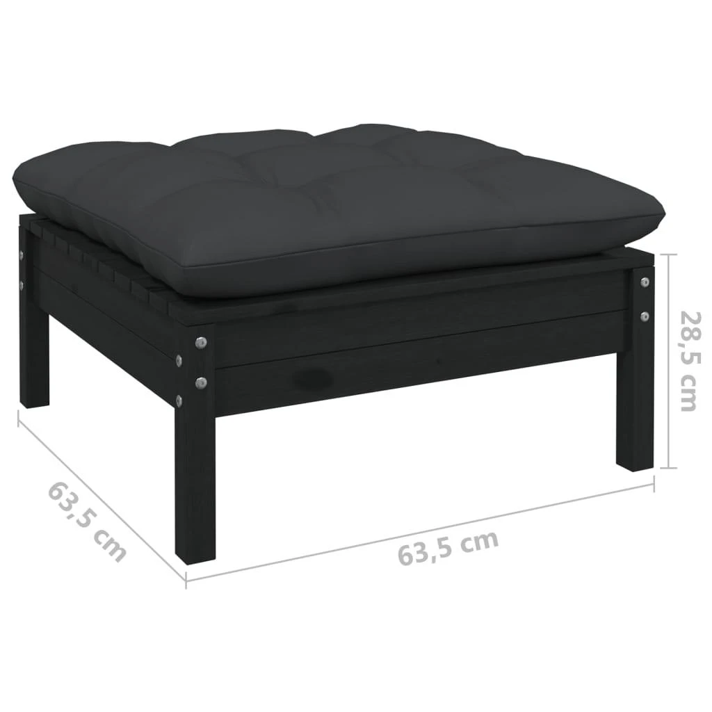 Dvivietė sodo sofa su pagalvėlėmis, juoda, pušies masyvas