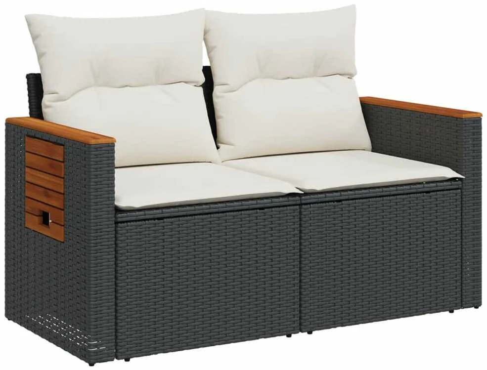 Dvivietė sodo sofa su pagalvėlėmis, juodos spalvos, poliratanas