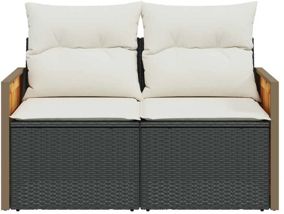 Dvivietė sodo sofa su pagalvėlėmis, juodos spalvos, poliratanas