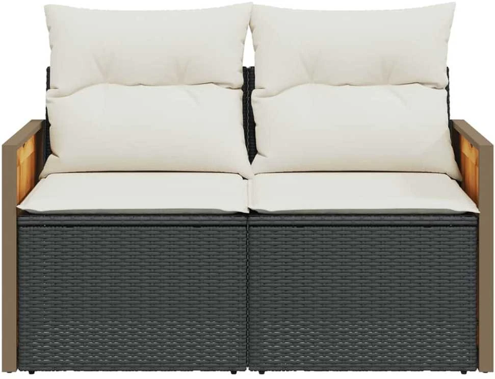 Dvivietė sodo sofa su pagalvėlėmis, juodos spalvos, poliratanas