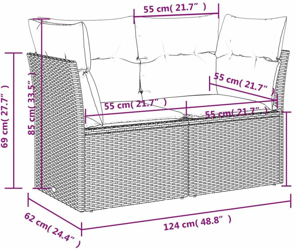 Dvivietė sodo sofa su pagalvėlėmis, juodos spalvos, poliratanas