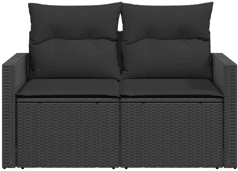 Dvivietė sodo sofa su pagalvėlėmis, juodos spalvos, poliratanas