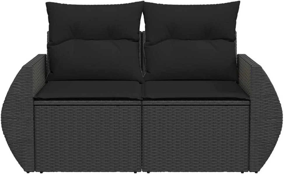 Dvivietė sodo sofa su pagalvėlėmis, juodos spalvos, poliratanas