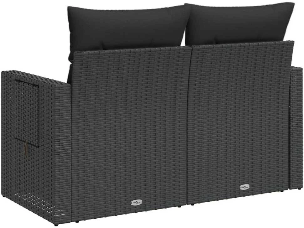 Dvivietė sodo sofa su pagalvėlėmis, juodos spalvos, poliratanas