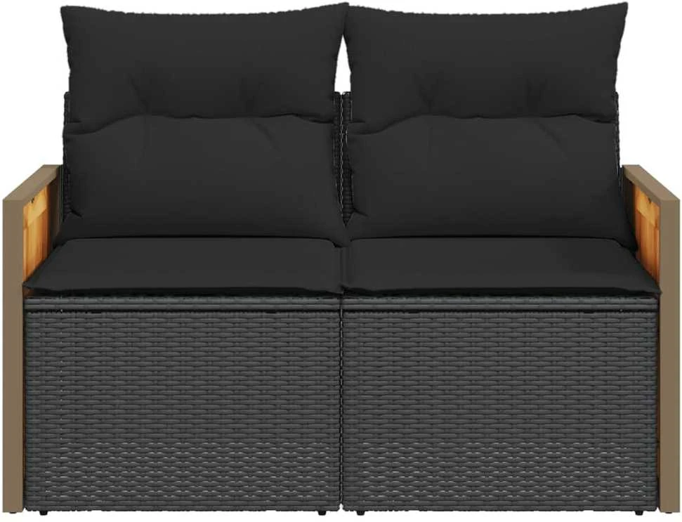 Dvivietė sodo sofa su pagalvėlėmis, juodos spalvos, poliratanas