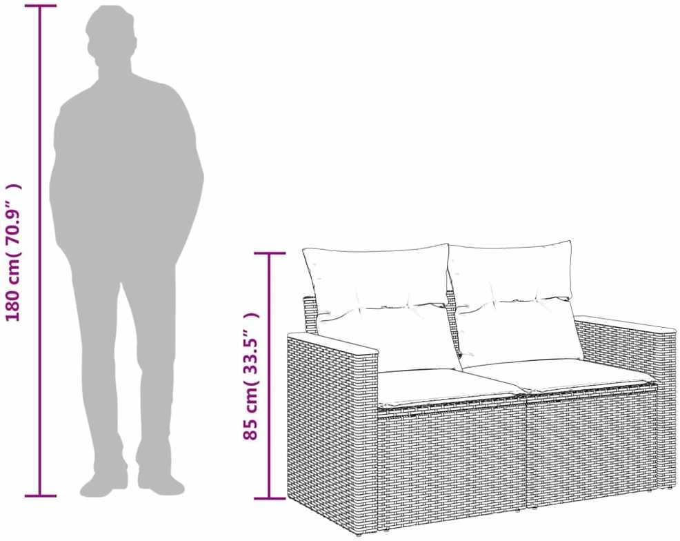 Dvivietė sodo sofa su pagalvėlėmis, juodos spalvos, poliratanas