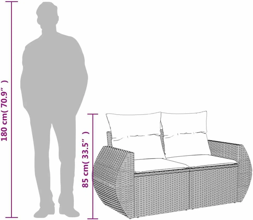 Dvivietė sodo sofa su pagalvėlėmis, juodos spalvos, poliratanas