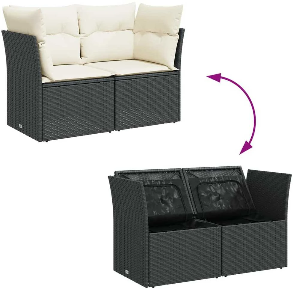 Dvivietė sodo sofa su pagalvėlėmis, juodos spalvos, poliratanas