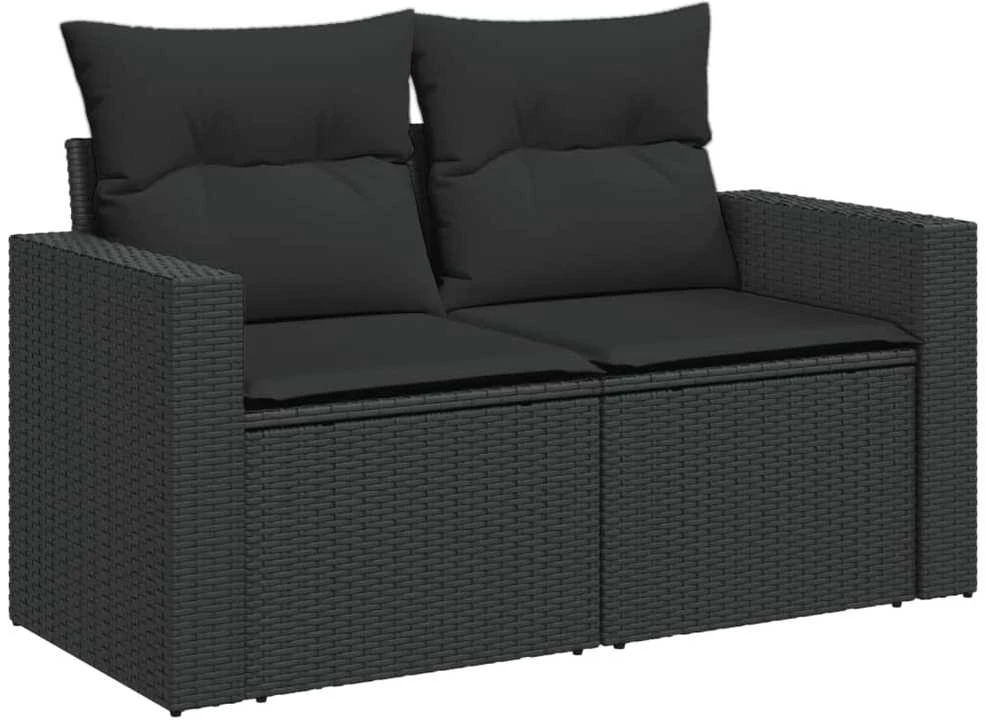 Dvivietė sodo sofa su pagalvėlėmis, juodos spalvos, poliratanas