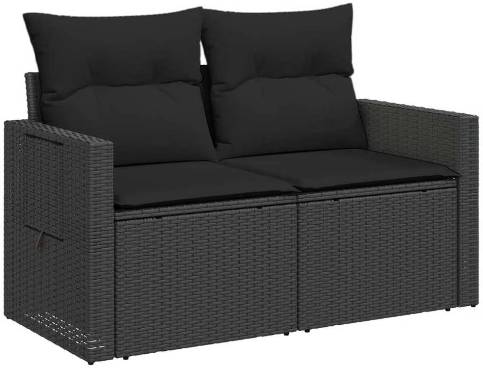 Dvivietė sodo sofa su pagalvėlėmis, juodos spalvos, poliratanas