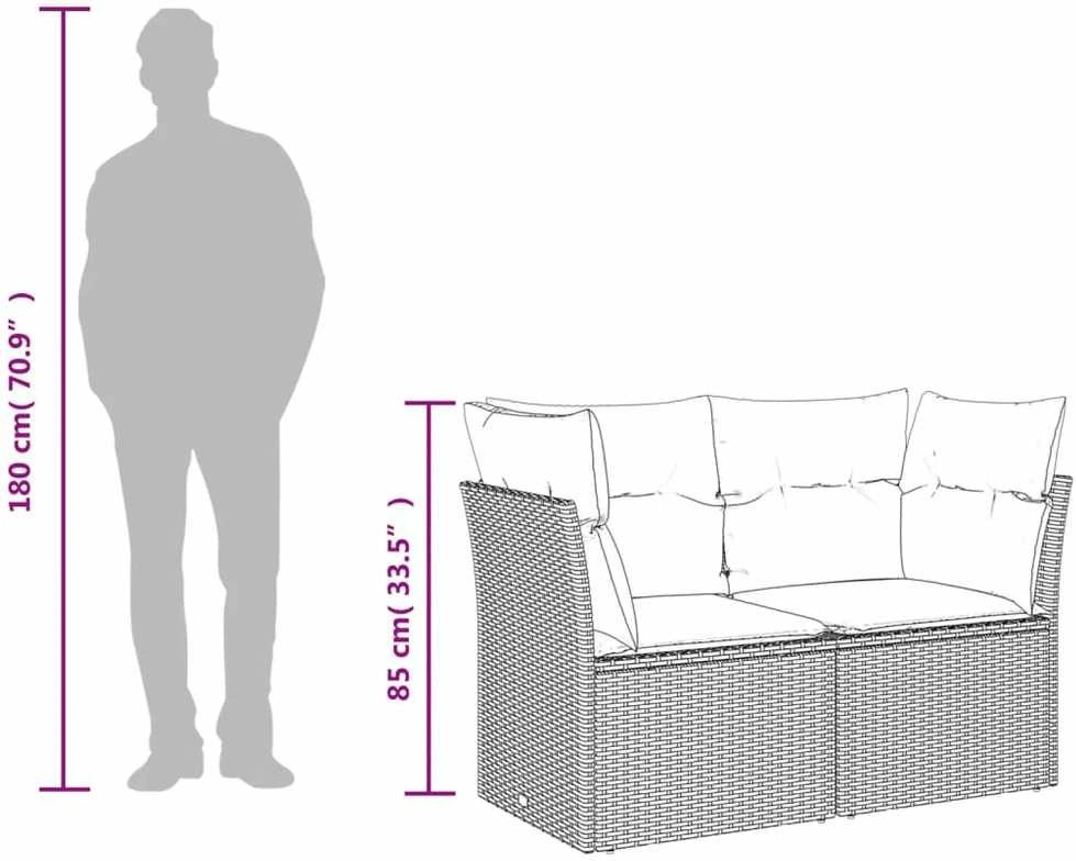 Dvivietė sodo sofa su pagalvėlėmis, juodos spalvos, poliratanas