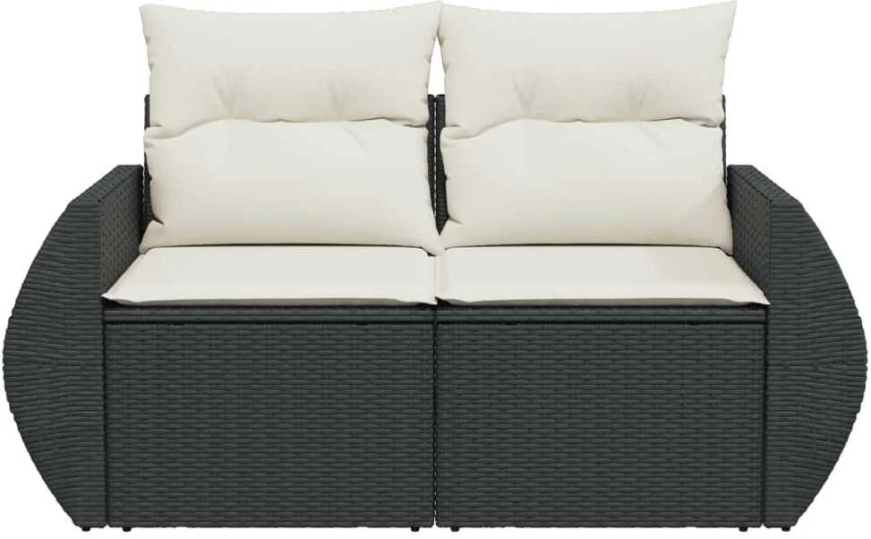 Dvivietė sodo sofa su pagalvėlėmis, juodos spalvos, poliratanas