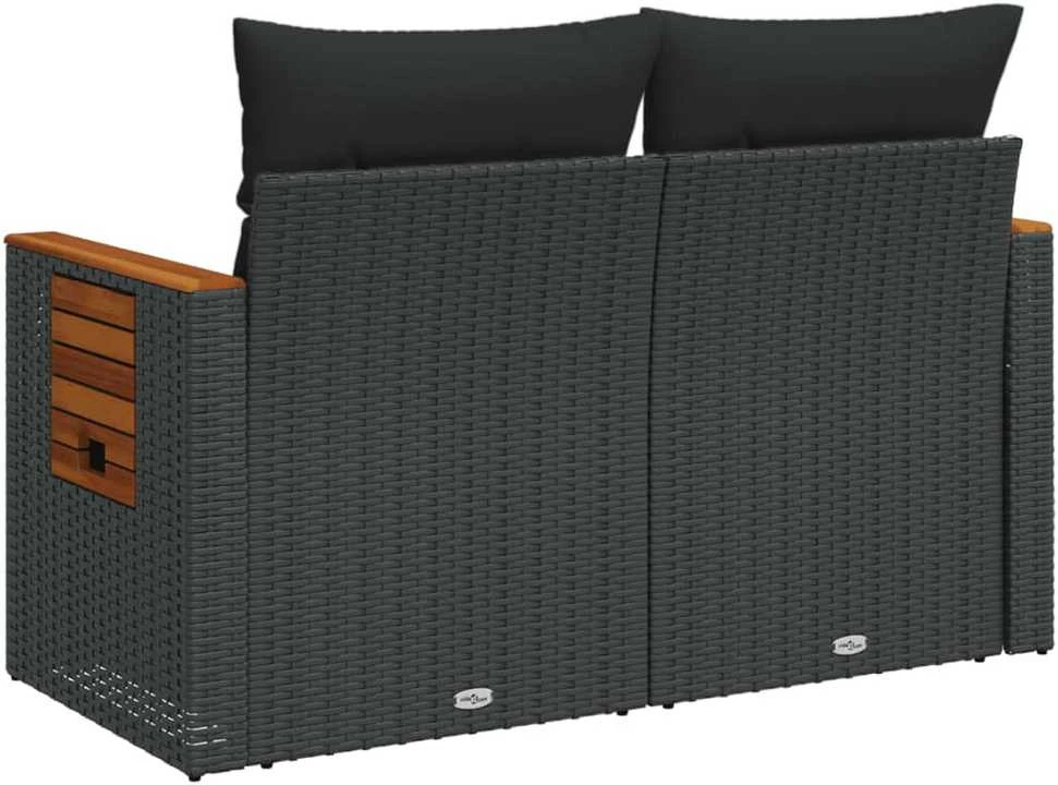 Dvivietė sodo sofa su pagalvėlėmis, juodos spalvos, poliratanas